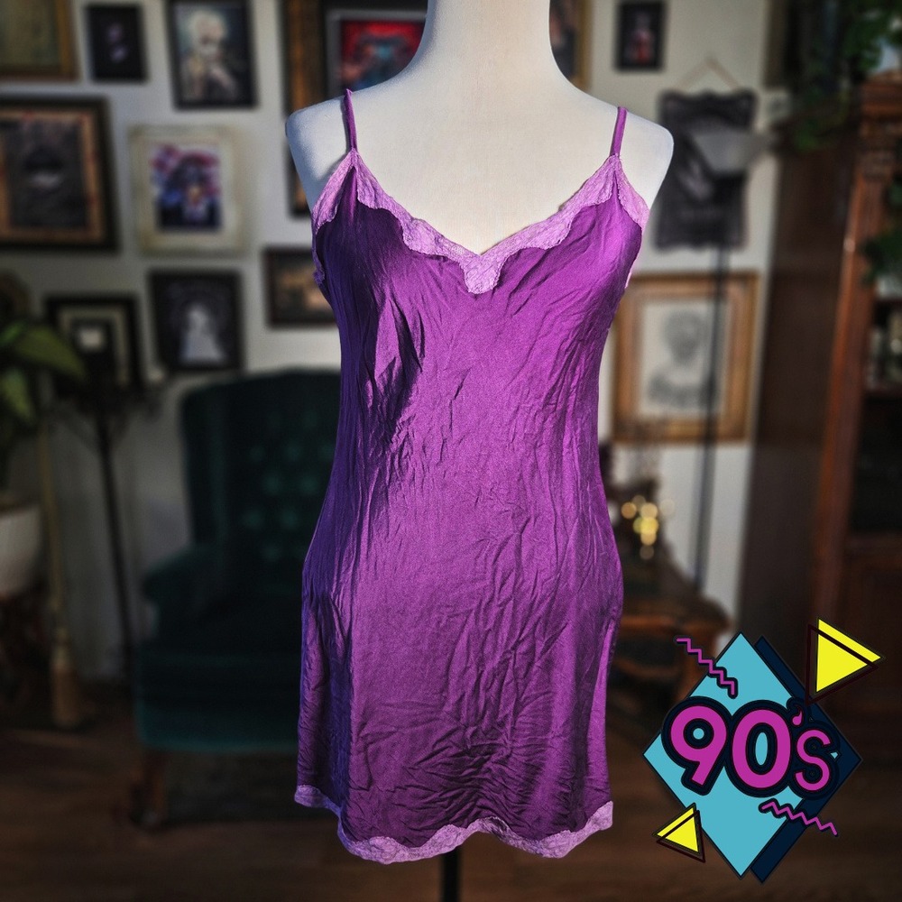 Sabbia Rose Purple Slip Dress Vintage 90s Soie Silk Chemise Lingerie Nightie S